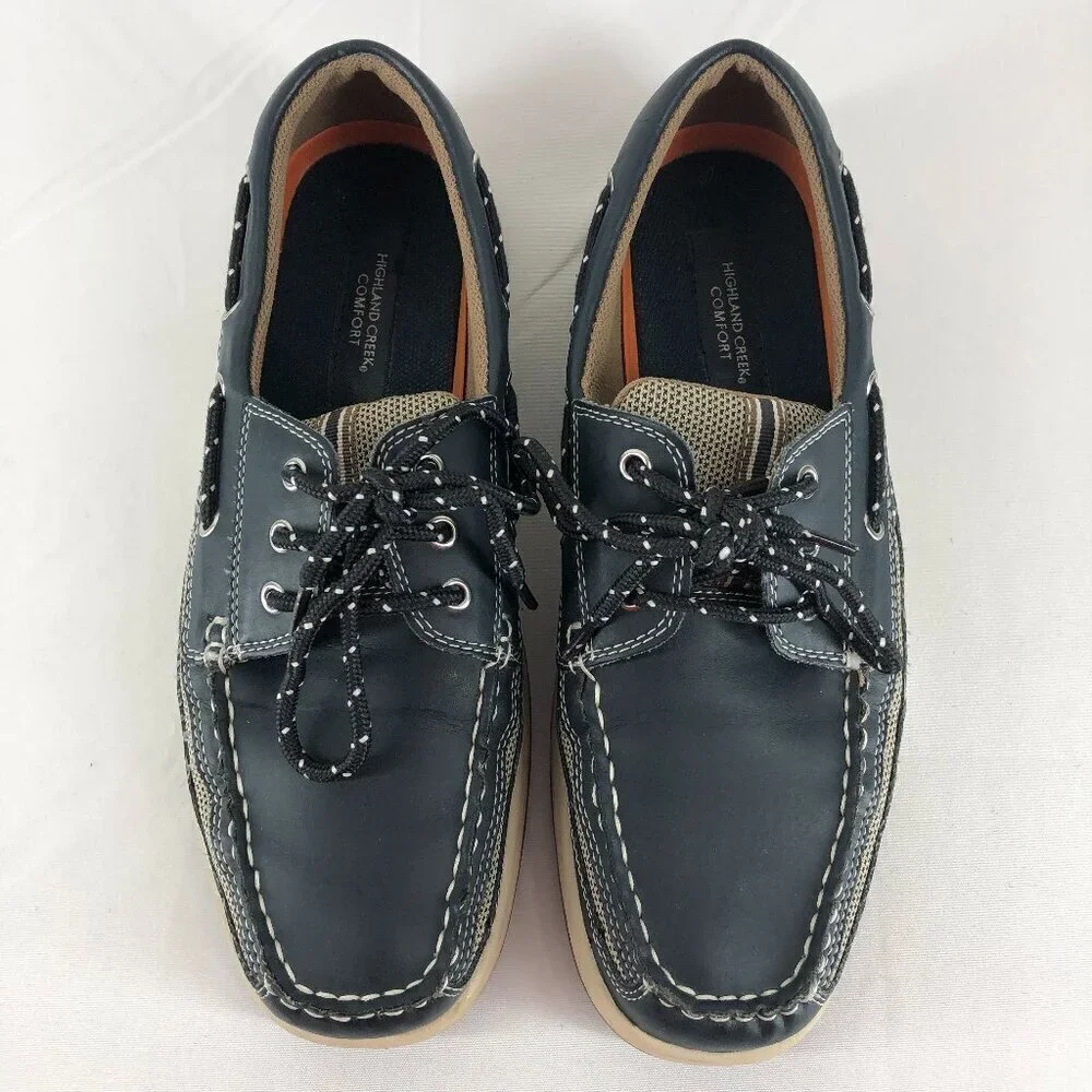 Highland Creek Blue And White Leather Boat Shoes Size 9M